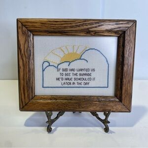 Vintage Needlepoint Cross-stitch Framed God Sunrise Clouds "Later In The Day"
